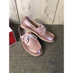 Girls Little Miss Matched Shiny Pink Gold Metallic Boat Shoes Size 5